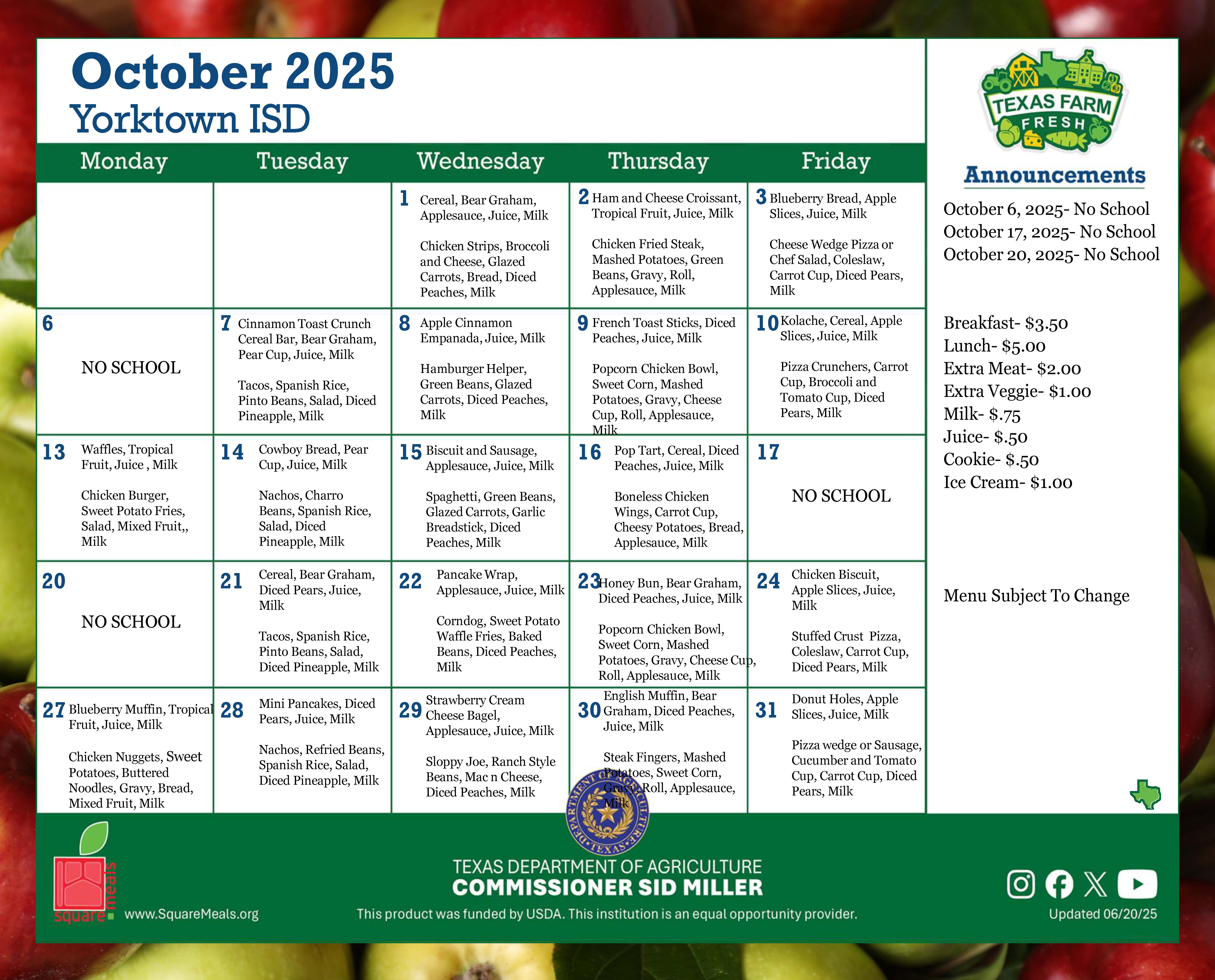 October Menu